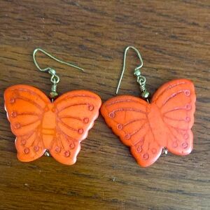 5/$10❤️❤️❤️NEW Handmade Orange Howlite Butterfly Earrings